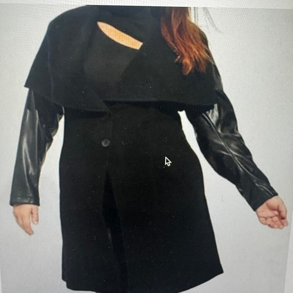 Torrid Faux Leather Sleeves Chic Classy Black Overcoat Women's SZ 2 (2X 18-20)